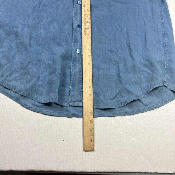 Indigo Palms Linen Button Down Shirt Large Blue Coastal Soft Worn Casual Beachy - Picture 6 of 12